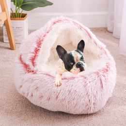 kennels pens Dog Bed Round Plush Cat Warm House Soft Long Pet For Small Dogs Nest 2 In 1 Cushion Sleeping Sofa 230907