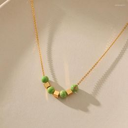 Choker Minar Trend Green Color Natural Stone Beads Strand Cubes Pendant Necklaces For Women 14K Real Gold Plating Brass Chokers