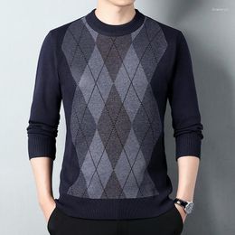 Men's Sweaters Pullover Diamond Sweater Men O Neck Knit Winter Fashion Warm For Clothing Business