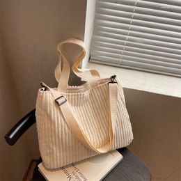 Shopping Bags Corduroy Handbags For Women Solid Soft 2023 Autumn Winter Shoulder Side Bag Vintage Large Shopper Zipper Totes