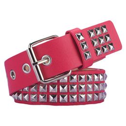 Women Riveted Metal Belt PU Leather Jeans Studded Belt Waistband Beads Buckle Belt Fashion Eyelet Square Pin T5Y1