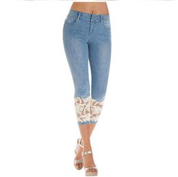 Women's Jeans Summer Pants Lace Stretchy Women Ladies Calf Length Jeans Skinny Cropped Jeggings Denim Pants Stretch 34 Trousers 230906