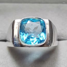 Cluster Rings Men Ring Natural Real Blue Topaz Square Big 925 Sterling Silver 10 10mm 5.8ct Gemtone Fine Jewellery C982603