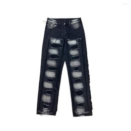 Men's Jeans High Street Destroyed Hip Hop Pants Fashion Streetwear Ripped Oversized Denim Trousers Loose Fit Y2K Style Vintage Bottoms