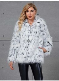 Women's Fur Faux Fur Winter White Leopard Print Jacket Women Turn DownCollar Warm Parkas Outwear Female Loose Faux Fur Coats x0907