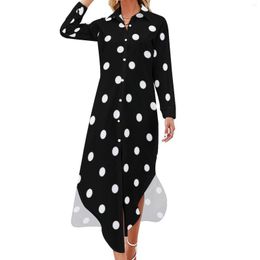 Casual Dresses Vintage 80S Black White Chiffon Dress Sexy V Neck Classic Polka Dots Beach Womens Aesthetic Gift Idea