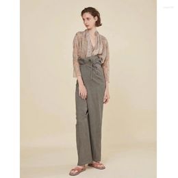 Women's Pants 2023 Autumn Ladies Linen Breathable Loose High Waist Bandage Casual Trousers