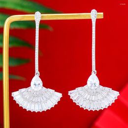 Dangle Earrings Soramoore 5cm Long Fan-shaped Crystal Pendant For Bridal Wedding Accessories Jewellery Full Micro Cubic Zirconia Paved