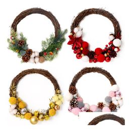 Decorative Flowers Wreaths The Latest 30Cm Size Christmas Decorations Wreath Hand-Woven Rattan Rings Pendants And Home Drop Delivery G Dhzke