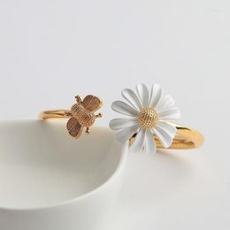 Bangle White Enamel Glaze Daisy Sunflower Bee Bracelet