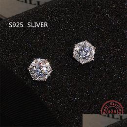 Stud Simple Fashion Jewellery Stunning Real 925 Sterling Sier Round Cut White Topaz Cz Diamond Gemstones Party Women Wedding Bridal Stud Dhh5R