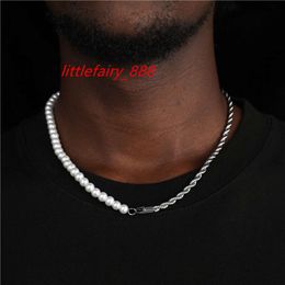 Waterproof Jewellery 5mm Custom Stainless Steel Rope Chain Glass Pearl Natural Freshwater Pearl Necklace For Man