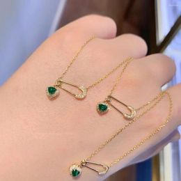 Jewelry Pouches Heart-shaped Emerald Full Diamond Pin Necklace Female Bling Everyday Joker Temperament Clavicle Chain