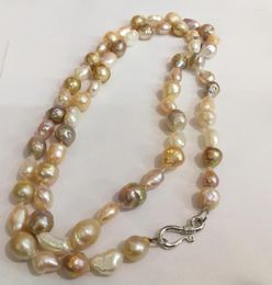 Chains Women Jewelry 100cm 40'' Necklace 9x11mm Bright Colorful Mixed Pearl Baroque Handmade Real Cultured Freshwater Gift