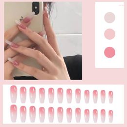 False Nails 24 Pcs Charming Pink Gradient Wearable Fake Trapezoidal Full Cover Detachable Manicure Fingernails