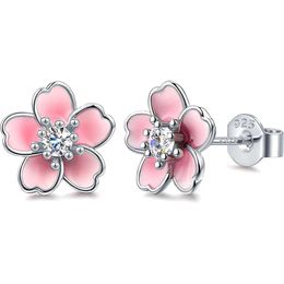 Pink Flower for Women Sterling Sier Cute Plumeria Earrings For Girl Cherry Blossom Hypoallergenic Stud