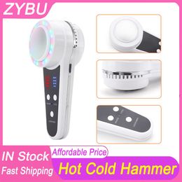 Mini Hot Cold Hammer Massager LED Light Photon Therapy Ultrasonic Cryotherapy Vibration Face Lift Pore Shrink Skin Care Anti Ageing Lead In Facial Machine
