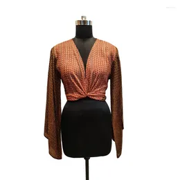 Ethnic Clothing Blouse Crop Tops Woman Pure Silk Wrap Top Tie Blouses