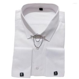 Men's Dress Shirts High-end Non-damaging Clothing Collar Pin Lavalier Social French Cuff Shirt Long Sleeve Party Wedding Formal Blouse