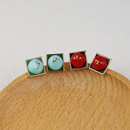 High-end Stud Jewellery Accessories Designer Luxury Brand Letter Earrings Brass Material 18K Gold Plated Earring Blue Red Ear Ring Wedding Holiday Gift Size 1.2X1.2cm