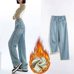 Women's Jeans 2023 Fall Baggy Women Winter Warm Velvet Straight Denim Trousers Thicken Fleece Loose Jean Pantalones 3516