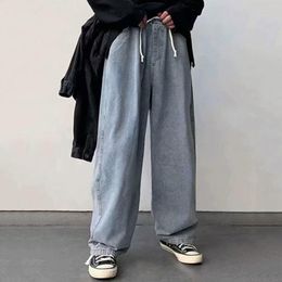 Men's Jeans Men Fashion Plus-Size Elastic Waist Street Solid Sport Trousers Harajuku Style Loose Unisex Sweatpants Pantalones