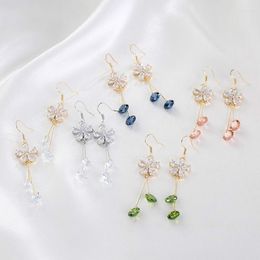 Dangle Earrings Manxiuni Fashion Women Gold-color Pink CZ Crystal Pierced Drop Wedding Jewellery Earring
