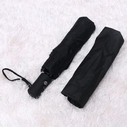 Umbrellas Automatic 3-Folding Umbrella Solid Colour Rain And Sun Portable Lightweight 8-Ribs (Black)