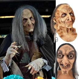 Party Masks Halloween Horror Old Witch Latex Head Cover Realistic Scary Mask With Hair Halloween Party Costume Cosplay Prop Ghost House Prop x0907