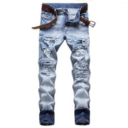 Men's Jeans 2023 Men Stylish Ripped Pants Skinny Straight Frayed Denim Trousers Fashion Clothes Pantalones Hombre