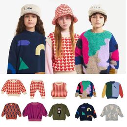 Пуловер, осенне-зимний детский свитер, кардиган для маленьких девочек, вязаный тканый цвет одинакового цвета для мальчиков 230906