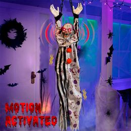 Other Event Party Supplies Light Up Halloween Animatronics Hanging Decor Luminous Screaming Horror Clown Sound Touch Activated Props For Outdoor Yard Decor 230906
