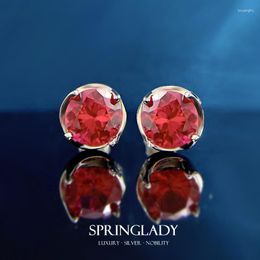 Stud Earrings SpringLady2023 One Carat Round Diamond Red Corundum 7mm European And American Simple Fashion Versatile Cross Border Style
