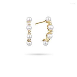 Stud Earrings Authentic 925 Sterling Silver Earring Gold Colour Four Interval Pearl For Women Girl Wedding Party Jewellery Gift