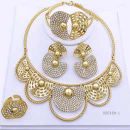 Necklace Earrings Set Latest Women 18k Gold Plated Ring Bracelet Jewellery Unique Wedding Bride Party Accessories