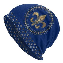Beanie/Skull Caps Winter Warm Knit Hats Unisex Adult Fleur De Lys Gold And Royal Blue Skullies Beanies Caps Fleur De Lis Lily Flower Bonnet Hats x0907