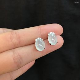 Stud Earrings Designer's Unique Creative Natural Chalcedony Egg Round Elegant Charm Retro Female Silver Jewelry