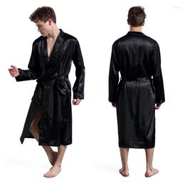 Men's Sleepwear Mens Kimono Satin Ice Silk Bath Robe For Men Big Size Hombre Largo Solid Luxury Badjas Mannen