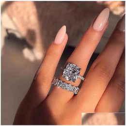 Wedding Rings Ins Top Sell Simple Fashion Jewellery 925 Sterling Sier Cushion Shape White Sapphire Cz Diamond Gem Party Women Wedding Br Dhuw6