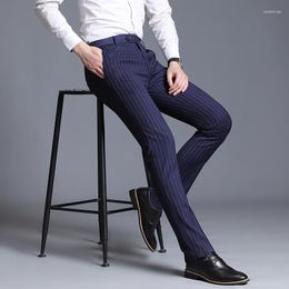 Men's Pants 2023 Mens Suit Fashion Business Casual Formal Trousers Men Stripe Straight Dress Pant Trajes De Hombres Vestir