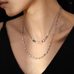 Chains VENTFILLE 925 Sterling Silver Necklace For Women Girl Coloured Zircon Texture Geometry Design Versatile Jewellery Gift Drop