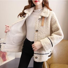 Women's Fur Faux Lamb Wool Coat Female Fall Winter Korean Fashion Long Sleeve Jacket Women All Match Pocket Outwear Clothes Mujer