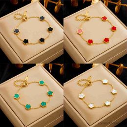 Charm Bracelets New Luxury Colour Flower Charm Bracelet for Women Gift High Quality Gold Colour Stainless Steel Bracelet Design Jewellery R230907