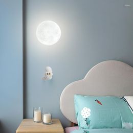 Wall Lamp Cartoon Decor For Children Kids Baby Girl Bedroom Bedside Sconces Light With Moon Lighting LED Hallway Lights