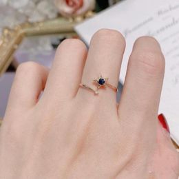 Cluster Rings Cute 925 Silver Star Ring For Young Girl 3mm 0.1ct Natural Sapphire 3 Layers 18K Gold Plating Jewellery