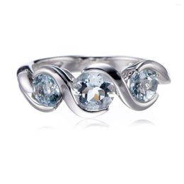 Cluster Rings 6mm Aquamarine Rhodium Over Sterling Silver Ring