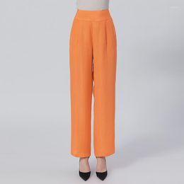 Women's Pants Silk Natural Waist Orange Jacquard Invisible Side Pull Oblique Insert Pocket Striped Straight Leg Female KE570