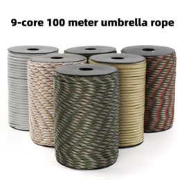 Outdoor Gadgets 100M 550 Military Standard 9Core Paracord Rope 4mm Parachute Cord Camping Survival Umbrella Tent Lanyard Strap Bundle 230906