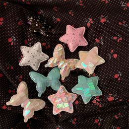 Hair Clips Colourful Laser Sequins Butterfly Star Pentagram Clip Charm Sweet Cute Harajuku Aesthetic Y2k Accessories For Women
