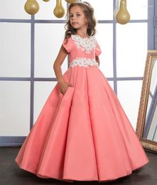 Girl Dresses Applique Satin A Line Pleated Flower Dress 2023 For Weddings Birthday First Communion Celebration